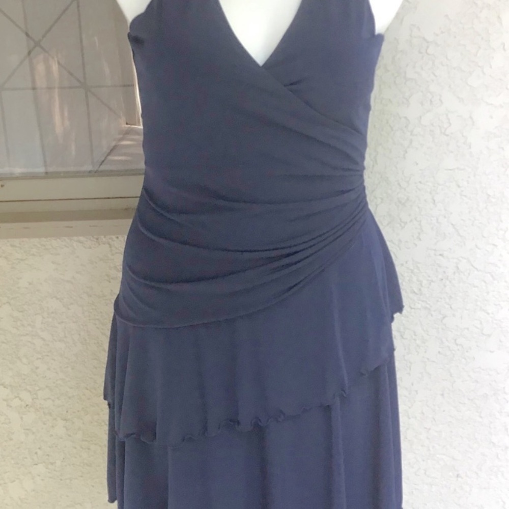 Carmen Marc Valvo Luxe Dress Navy Blue Ruching - Picture 7 of 15